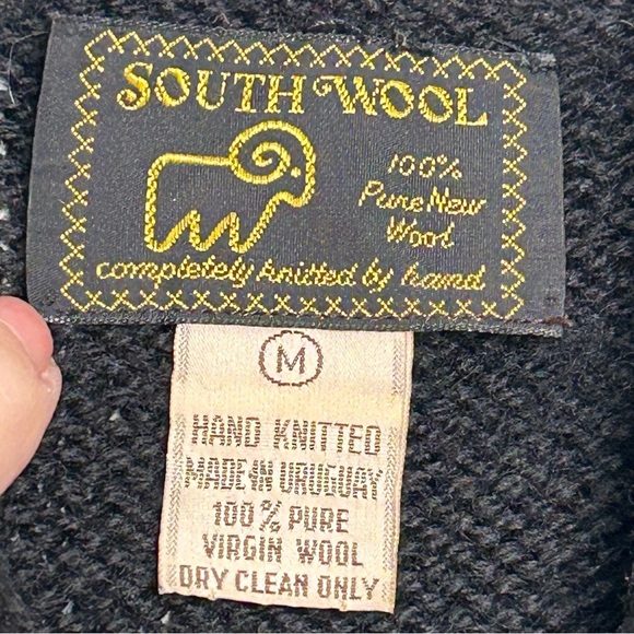 South Wool 100% Virgin Wool Houndstooth Pattern Puff Shoulder Knit Cardigan Sz S - Picture 9 of 9